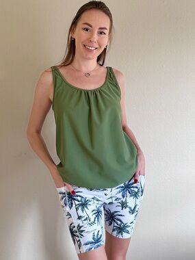 Athletic Olive Green Sleeveless Racerback Tankini 2 piece Set